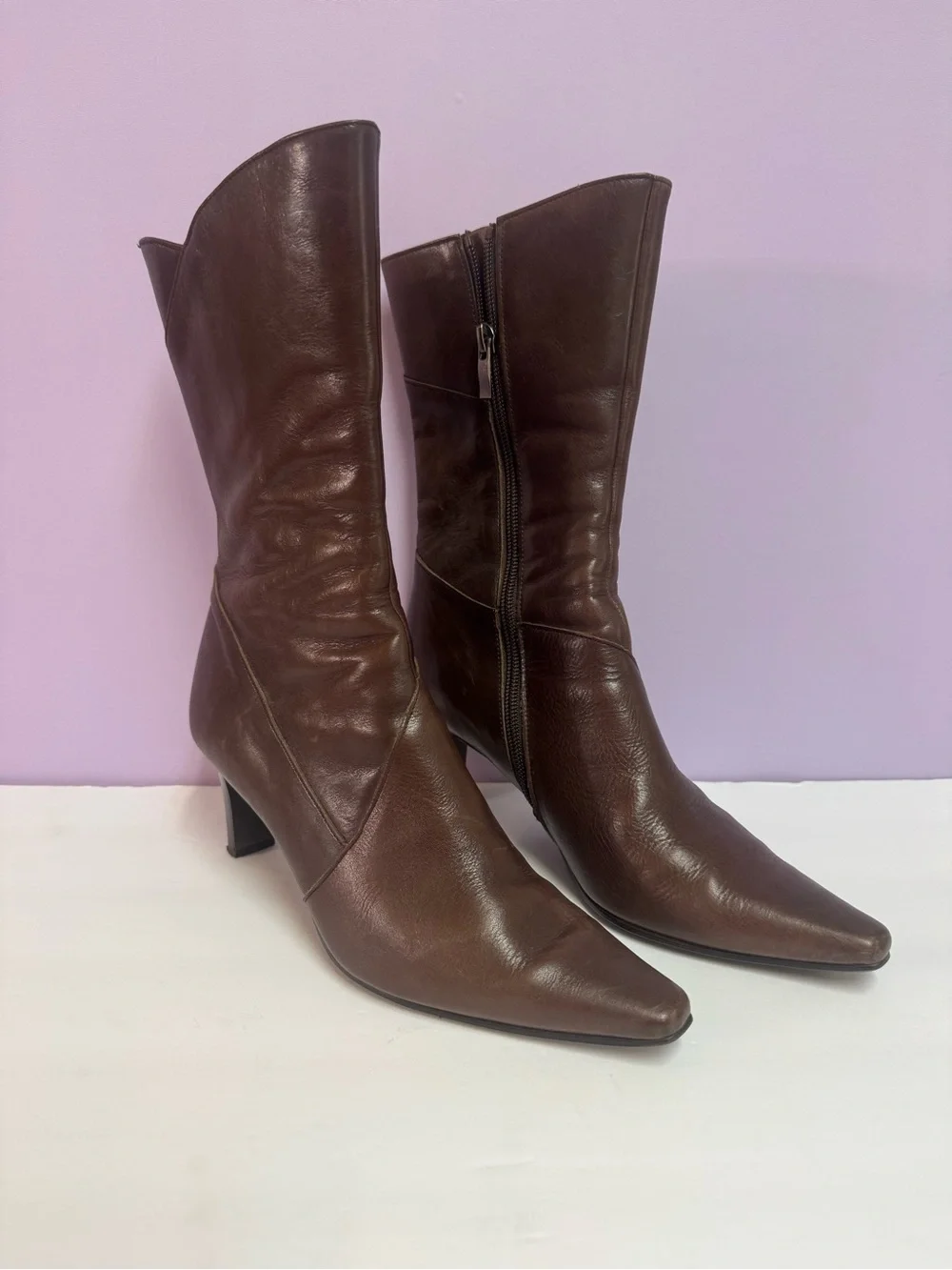 Sophia Collection Brown Leather Heeled Boots 7